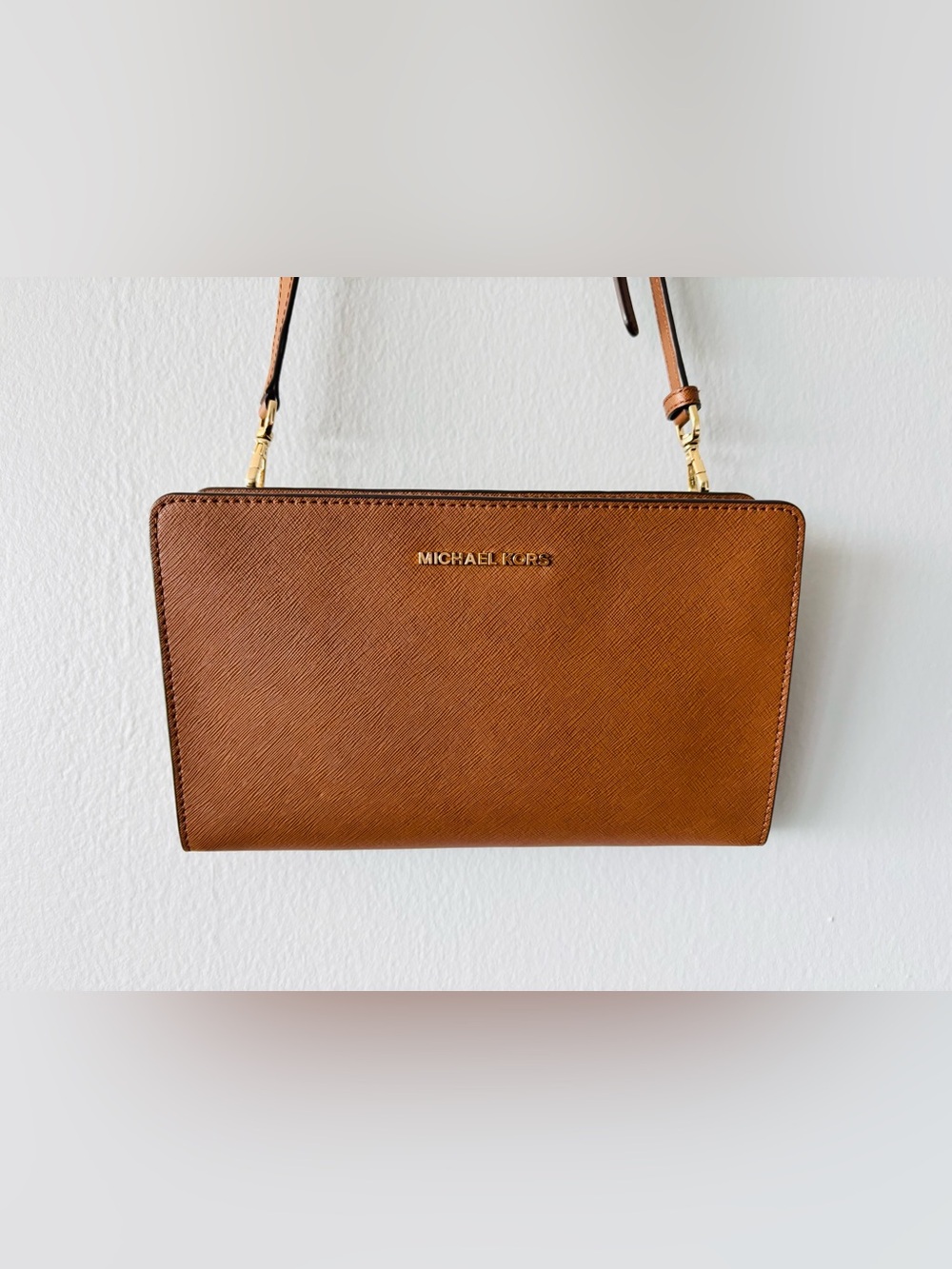 Michael Kors Tan Saffiano Crossbody Bag with Gold Hardware
